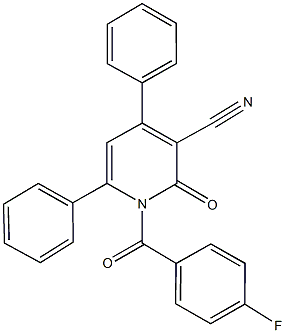 1-(4-fluorobenzoyl)-2-oxo-4,6-diphenyl-1,2-dihydropyridine-3-carbonitrile Struktur