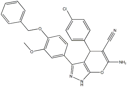 6-amino-3-[4-(benzyloxy)-3-methoxyphenyl]-4-(4-chlorophenyl)-1,4-dihydropyrano[2,3-c]pyrazole-5-carbonitrile Struktur