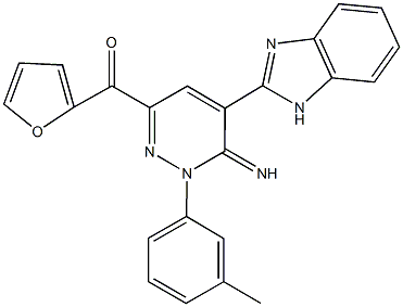 [5-(1H-benzimidazol-2-yl)-6-imino-1-(3-methylphenyl)-1,6-dihydro-3-pyridazinyl](2-furyl)methanone Struktur