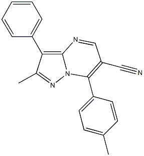 2-methyl-7-(4-methylphenyl)-3-phenylpyrazolo[1,5-a]pyrimidine-6-carbonitrile Struktur