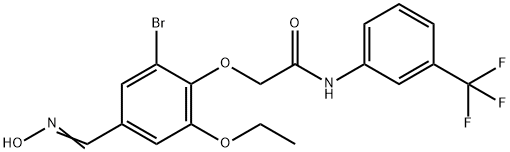 2-{2-bromo-6-ethoxy-4-[(hydroxyimino)methyl]phenoxy}-N-[3-(trifluoromethyl)phenyl]acetamide Struktur