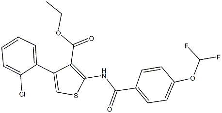 ethyl 4-(2-chlorophenyl)-2-{[4-(difluoromethoxy)benzoyl]amino}-3-thiophenecarboxylate Struktur