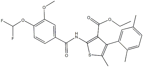 ethyl 2-{[4-(difluoromethoxy)-3-methoxybenzoyl]amino}-4-(2,5-dimethylphenyl)-5-methyl-3-thiophenecarboxylate Struktur