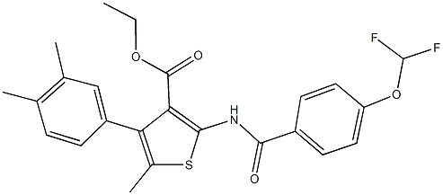 ethyl 2-{[4-(difluoromethoxy)benzoyl]amino}-4-(3,4-dimethylphenyl)-5-methyl-3-thiophenecarboxylate Struktur