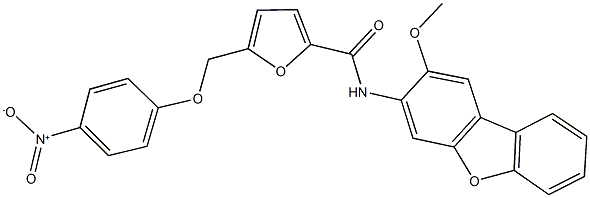 5-({4-nitrophenoxy}methyl)-N-(2-methoxydibenzo[b,d]furan-3-yl)-2-furamide Struktur