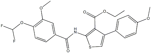 ethyl 2-{[4-(difluoromethoxy)-3-methoxybenzoyl]amino}-4-(4-methoxyphenyl)-3-thiophenecarboxylate Struktur