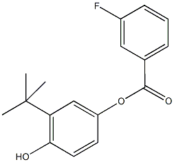 3-tert-butyl-4-hydroxyphenyl 3-fluorobenzoate Struktur