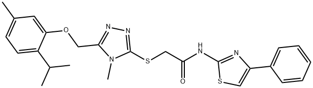 2-({5-[(2-isopropyl-5-methylphenoxy)methyl]-4-methyl-4H-1,2,4-triazol-3-yl}sulfanyl)-N-(4-phenyl-1,3-thiazol-2-yl)acetamide Struktur