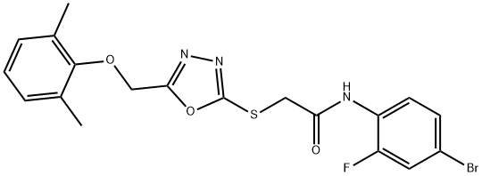 N-(4-bromo-2-fluorophenyl)-2-({5-[(2,6-dimethylphenoxy)methyl]-1,3,4-oxadiazol-2-yl}sulfanyl)acetamide Struktur