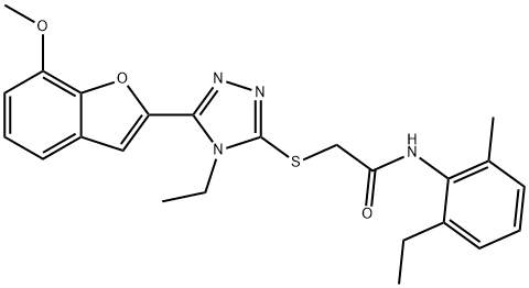 2-{[4-ethyl-5-(7-methoxy-1-benzofuran-2-yl)-4H-1,2,4-triazol-3-yl]sulfanyl}-N-(2-ethyl-6-methylphenyl)acetamide Struktur