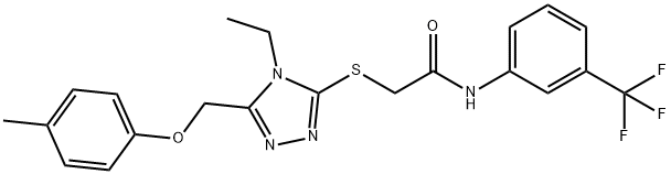 2-({4-ethyl-5-[(4-methylphenoxy)methyl]-4H-1,2,4-triazol-3-yl}sulfanyl)-N-[3-(trifluoromethyl)phenyl]acetamide Struktur