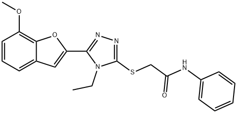 2-{[4-ethyl-5-(7-methoxy-1-benzofuran-2-yl)-4H-1,2,4-triazol-3-yl]sulfanyl}-N-phenylacetamide Struktur