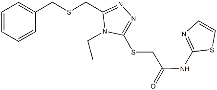 2-({5-[(benzylsulfanyl)methyl]-4-ethyl-4H-1,2,4-triazol-3-yl}sulfanyl)-N-(1,3-thiazol-2-yl)acetamide Struktur