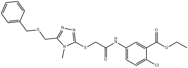 ethyl 5-{[({5-[(benzylsulfanyl)methyl]-4-methyl-4H-1,2,4-triazol-3-yl}sulfanyl)acetyl]amino}-2-chlorobenzoate Struktur