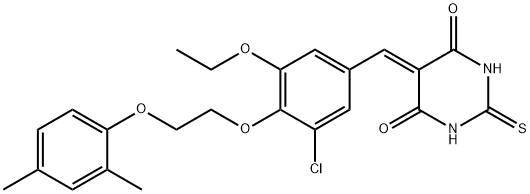 5-{3-chloro-4-[2-(2,4-dimethylphenoxy)ethoxy]-5-ethoxybenzylidene}-2-thioxodihydro-4,6(1H,5H)-pyrimidinedione Struktur