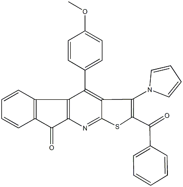 2-benzoyl-4-(4-methoxyphenyl)-3-(1H-pyrrol-1-yl)-9H-indeno[2,1-b]thieno[3,2-e]pyridin-9-one Struktur