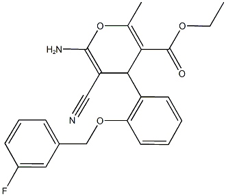 ethyl 6-amino-5-cyano-4-{2-[(3-fluorobenzyl)oxy]phenyl}-2-methyl-4H-pyran-3-carboxylate Struktur