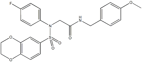 2-[(2,3-dihydro-1,4-benzodioxin-6-ylsulfonyl)-4-fluoroanilino]-N-(4-methoxybenzyl)acetamide Struktur