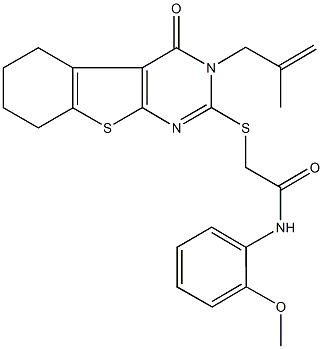 N-(2-methoxyphenyl)-2-{[3-(2-methyl-2-propenyl)-4-oxo-3,4,5,6,7,8-hexahydro[1]benzothieno[2,3-d]pyrimidin-2-yl]thio}acetamide Struktur