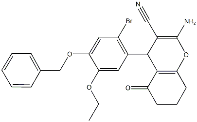 2-amino-4-[4-(benzyloxy)-2-bromo-5-ethoxyphenyl]-5-oxo-5,6,7,8-tetrahydro-4H-chromene-3-carbonitrile Struktur