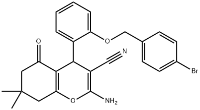 2-amino-4-{2-[(4-bromobenzyl)oxy]phenyl}-7,7-dimethyl-5-oxo-5,6,7,8-tetrahydro-4H-chromene-3-carbonitrile Struktur