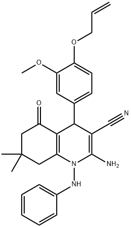 4-[4-(allyloxy)-3-methoxyphenyl]-2-amino-1-anilino-7,7-dimethyl-5-oxo-1,4,5,6,7,8-hexahydro-3-quinolinecarbonitrile Struktur