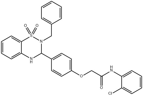 2-[4-(2-benzyl-1,1-dioxido-3,4-dihydro-2H-1,2,4-benzothiadiazin-3-yl)phenoxy]-N-(2-chlorophenyl)acetamide Struktur