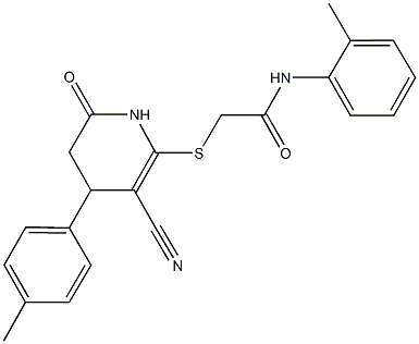 2-{[3-cyano-4-(4-methylphenyl)-6-oxo-1,4,5,6-tetrahydro-2-pyridinyl]sulfanyl}-N-(2-methylphenyl)acetamide Struktur