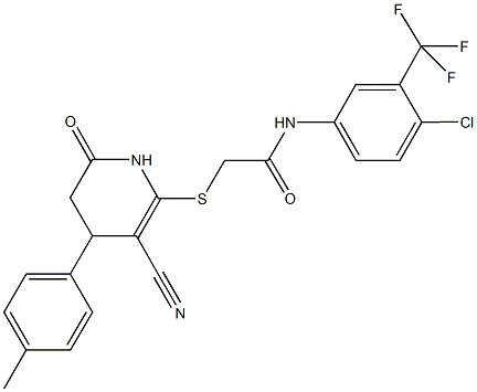 N-[4-chloro-3-(trifluoromethyl)phenyl]-2-{[3-cyano-4-(4-methylphenyl)-6-oxo-1,4,5,6-tetrahydro-2-pyridinyl]sulfanyl}acetamide Struktur