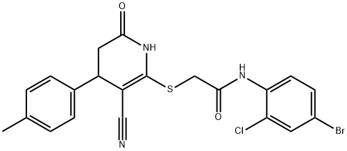 N-(4-bromo-2-chlorophenyl)-2-{[3-cyano-4-(4-methylphenyl)-6-oxo-1,4,5,6-tetrahydro-2-pyridinyl]sulfanyl}acetamide Struktur