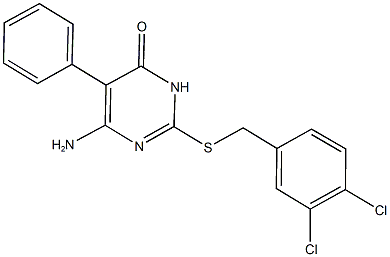 6-amino-2-[(3,4-dichlorobenzyl)sulfanyl]-5-phenyl-4(3H)-pyrimidinone Struktur