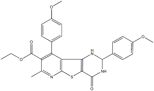 ethyl 2,9-bis(4-methoxyphenyl)-7-methyl-4-oxo-1,2,3,4-tetrahydropyrido[3',2':4,5]thieno[3,2-d]pyrimidine-8-carboxylate Struktur