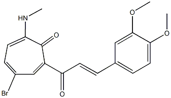 4-bromo-2-[3-(3,4-dimethoxyphenyl)acryloyl]-7-(methylamino)-2,4,6-cycloheptatrien-1-one Struktur