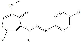 4-bromo-2-[3-(4-chlorophenyl)acryloyl]-7-(methylamino)-2,4,6-cycloheptatrien-1-one Struktur