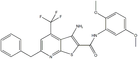 3-amino-6-benzyl-N-(2,5-dimethoxyphenyl)-4-(trifluoromethyl)thieno[2,3-b]pyridine-2-carboxamide Struktur