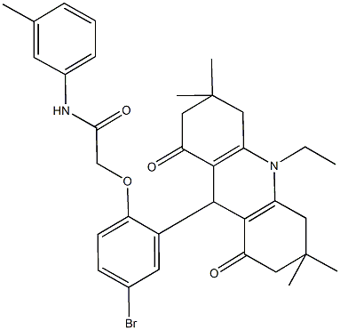 2-[4-bromo-2-(10-ethyl-3,3,6,6-tetramethyl-1,8-dioxo-1,2,3,4,5,6,7,8,9,10-decahydro-9-acridinyl)phenoxy]-N-(3-methylphenyl)acetamide Struktur