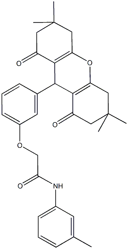 N-(3-methylphenyl)-2-[3-(3,3,6,6-tetramethyl-1,8-dioxo-2,3,4,5,6,7,8,9-octahydro-1H-xanthen-9-yl)phenoxy]acetamide Struktur