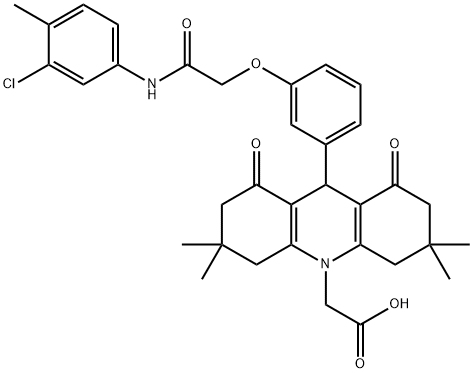 (9-{3-[2-(3-chloro-4-methylanilino)-2-oxoethoxy]phenyl}-3,3,6,6-tetramethyl-1,8-dioxo-2,3,4,5,6,7,8,9-octahydro-10(1H)-acridinyl)acetic acid Struktur