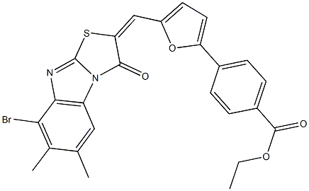 ethyl 4-{5-[(8-bromo-6,7-dimethyl-3-oxo[1,3]thiazolo[3,2-a]benzimidazol-2(3H)-ylidene)methyl]-2-furyl}benzoate Struktur