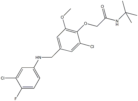 N-(tert-butyl)-2-{2-chloro-4-[(3-chloro-4-fluoroanilino)methyl]-6-methoxyphenoxy}acetamide Struktur