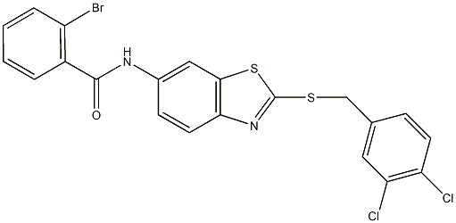 2-bromo-N-{2-[(3,4-dichlorobenzyl)sulfanyl]-1,3-benzothiazol-6-yl}benzamide Struktur