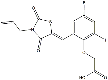 {2-[(3-allyl-2,4-dioxo-1,3-thiazolidin-5-ylidene)methyl]-4-bromo-6-iodophenoxy}acetic acid Struktur