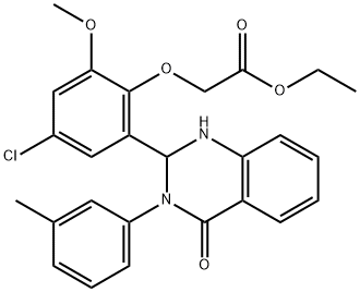 ethyl{4-chloro-2-methoxy-6-[3-(3-methylphenyl)-4-oxo-1,2,3,4-tetrahydro-2-quinazolinyl]phenoxy}acetate Struktur