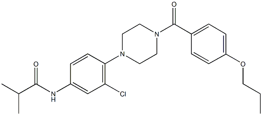 N-{3-chloro-4-[4-(4-propoxybenzoyl)-1-piperazinyl]phenyl}-2-methylpropanamide Struktur