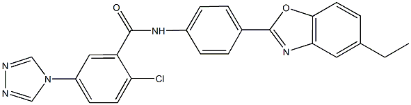 2-chloro-N-[4-(5-ethyl-1,3-benzoxazol-2-yl)phenyl]-5-(4H-1,2,4-triazol-4-yl)benzamide Struktur