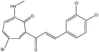 4-bromo-2-[3-(3,4-dichlorophenyl)acryloyl]-7-(methylamino)-2,4,6-cycloheptatrien-1-one Struktur