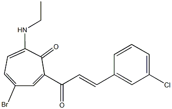 4-bromo-2-[3-(3-chlorophenyl)acryloyl]-7-(ethylamino)-2,4,6-cycloheptatrien-1-one Struktur