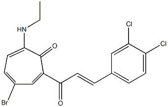 4-bromo-2-[3-(3,4-dichlorophenyl)acryloyl]-7-(ethylamino)-2,4,6-cycloheptatrien-1-one Struktur