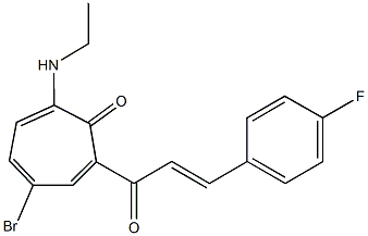 4-bromo-7-(ethylamino)-2-[3-(4-fluorophenyl)acryloyl]-2,4,6-cycloheptatrien-1-one Struktur