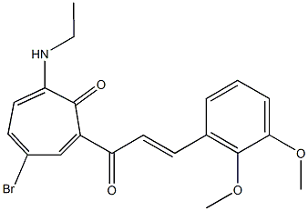 4-bromo-2-[3-(2,3-dimethoxyphenyl)acryloyl]-7-(ethylamino)-2,4,6-cycloheptatrien-1-one Struktur